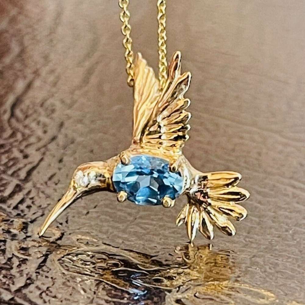 EFFY Diamond & Gemstone Hummingbird 3D Necklace / 14K / Luxury